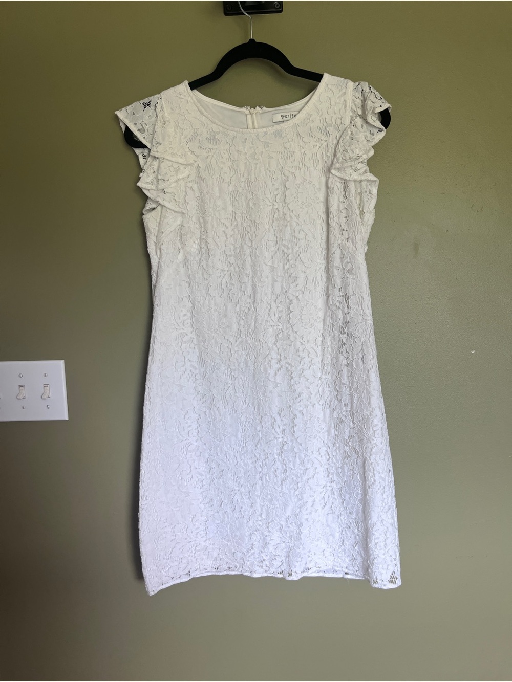 White House Black Market White Lace Ruffle Sleeve Shift Dress
